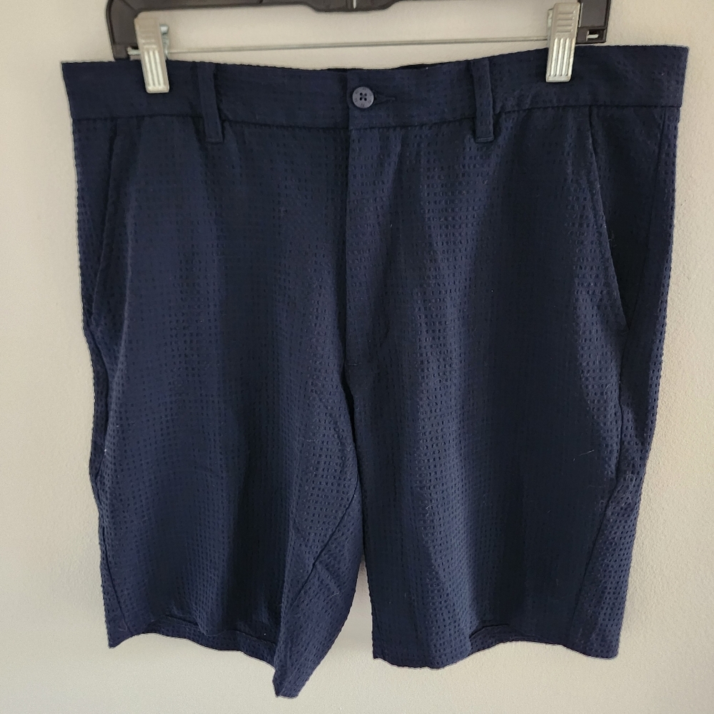 FootJoy Golf Shorts Flat Front Navy Blue Textured Pattern 10" Inseam Men's 35
